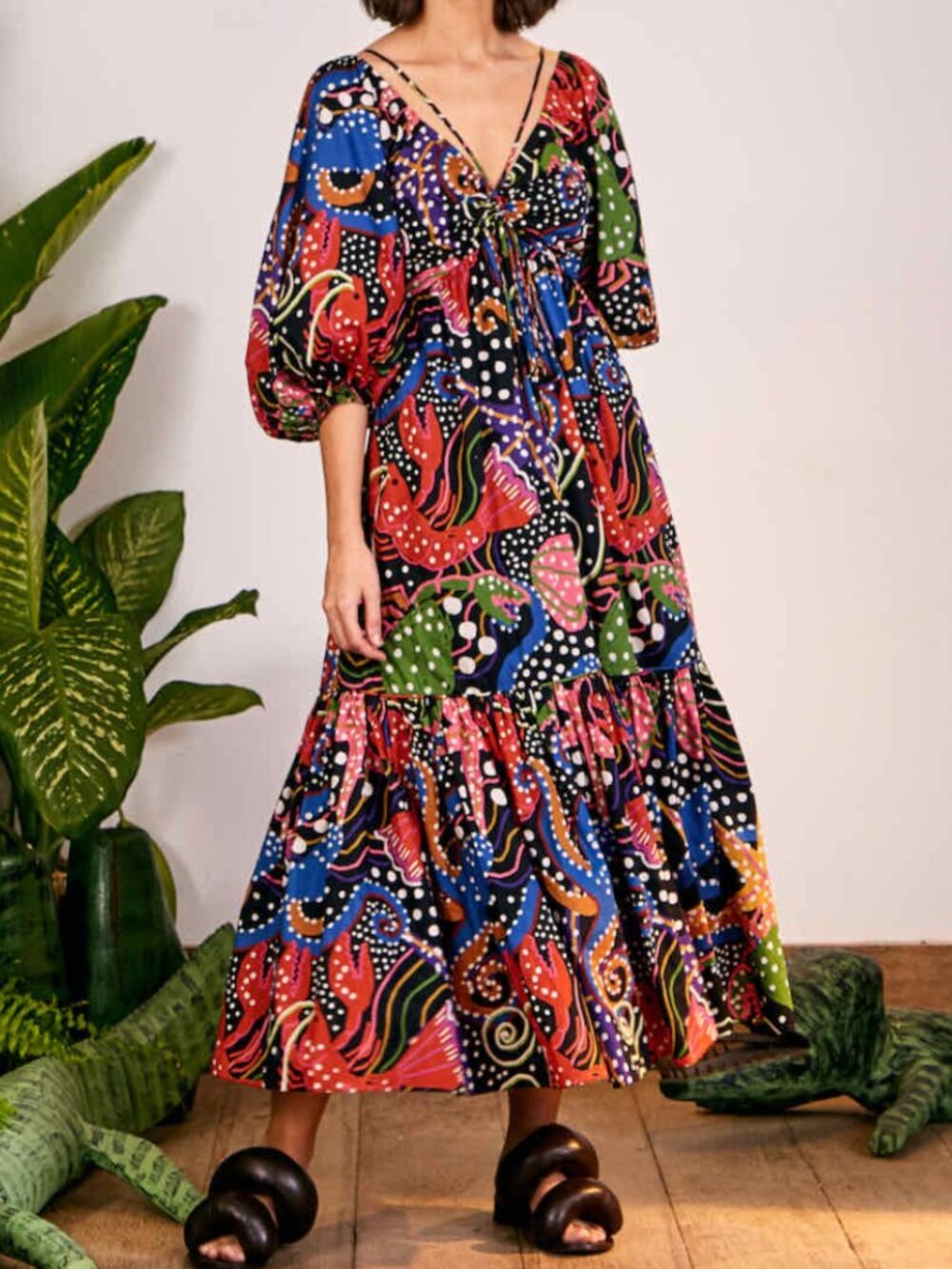 Under the Sea Midi Dress Puffed Sleeves | FARM Rio | Sz M